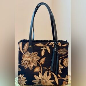 Spartina 449 Embroidered Black and Gold Leaf Tote
